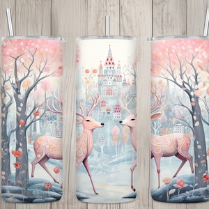Seamless Pastel Pink Deer Design, Winter 20 oz Skinny Straight Tumbler Sublimation Design, Tumbler Wrap, PNG File, Digital Download