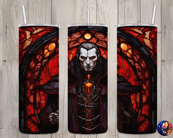 Seamless Stained Glass Dracula Design, Halloween 20 oz Skinny Straight Tumbler Sublimation Design, Tumbler Wrap, PNG File, Digital Download