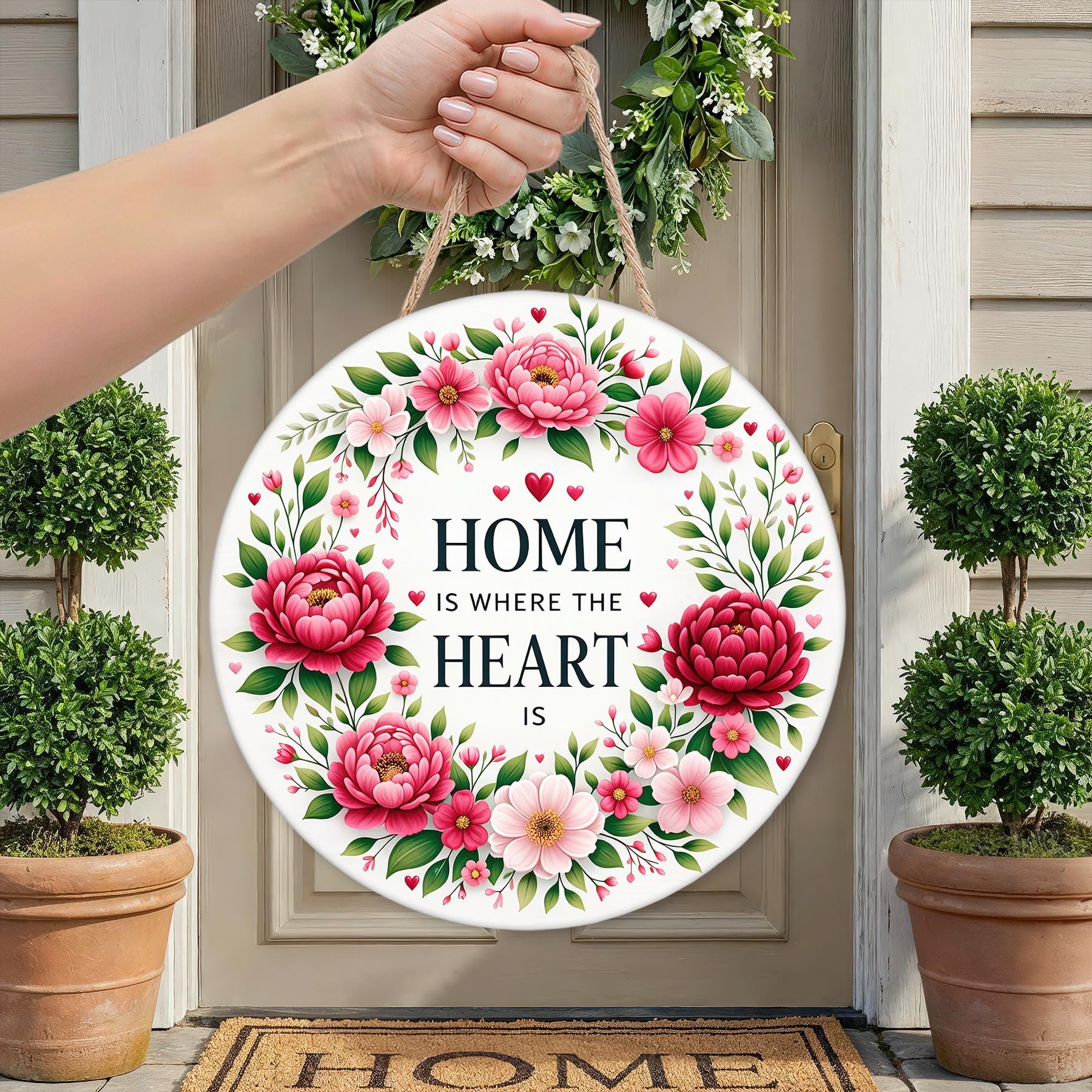Home is Where the Heart is Valentine's Floral Heart Door Hanger Design ...