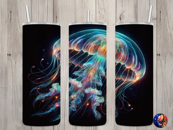 Seamless Beautiful Glowing Jellyfish Design, Jellyfish 20 oz Skinny Straight Tumbler Sublimation Design, Tumbler Wrap, PNG Digital Download