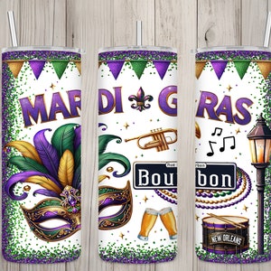 Seamless Mardi Gras New Orleans Party Design, Mardi Gras 20oz Skinny Straight Tumbler Sublimation Design, Tumbler Wrap, PNG Digital Download