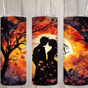Seamless Fall Lovers Silhouette Design, Fall 20 oz Skinny Straight Tumbler Sublimation Design, Tumbler Wrap, PNG File, Digital Download