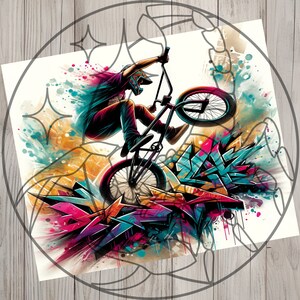 Sömlös Graffiti BMX Racing Rider Design, BMX Motocross 20oz Skinny Straight Tumbler Sublimeringsdesign, Tumbler Wrap, PNG Digital Nedladdning bild 3