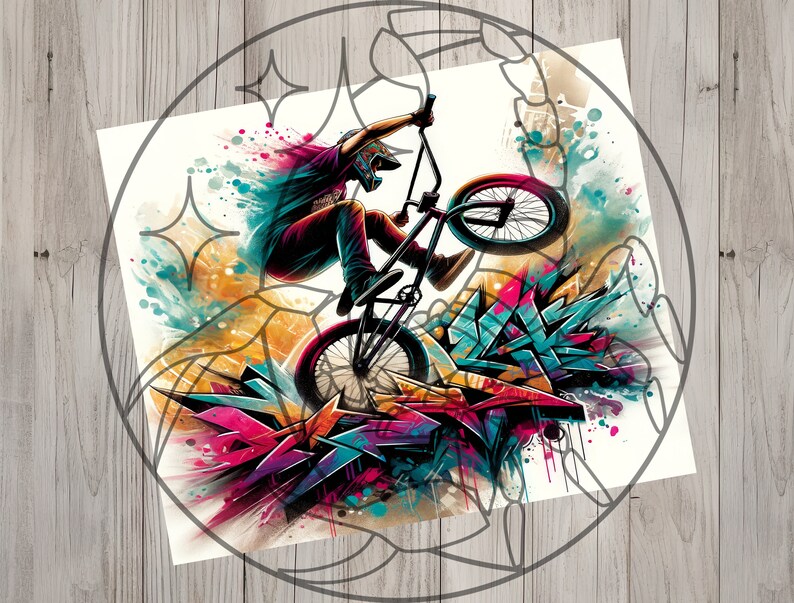 Sömlös Graffiti BMX Racing Rider Design, BMX Motocross 20oz Skinny Straight Tumbler Sublimeringsdesign, Tumbler Wrap, PNG Digital Nedladdning bild 3