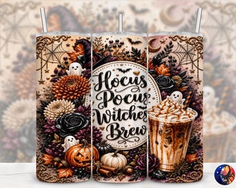 3D Hocus Pocus Witches Brew Halloween Tumbler Wrap, Witchy Coffee, Seamless 20 oz Skinny Straight Sublimation Design, PNG Digital Download