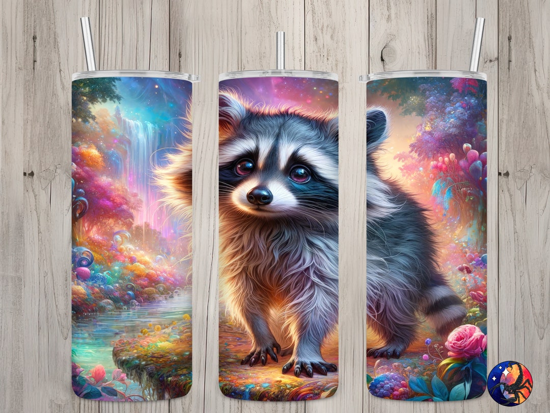 Seamless Cute Raccoon & Enchanted Forest Design, Raccoon 20oz Skinny ...