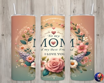 Seamless Mother&#39;s Day Mom & Best Friend Design, Mom 20 oz Skinny Straight Tumbler Sublimation Design, Tumbler Wrap, PNG Digital Download