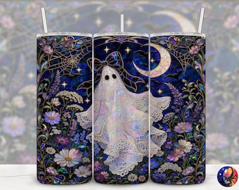 Iridescent Coquette Lace Ghost Wildflower Stained Glass Tumbler Wrap, Seamless 20oz Skinny Straight Sublimation Design, PNG Digital Download