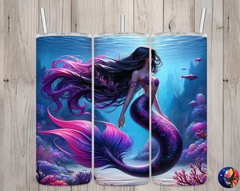 Seamless Purple & Pink Mermaid Design, Mermaid 20 oz Skinny Straight Tumbler Sublimation Design, Tumbler Wrap, PNG File, Digital Download