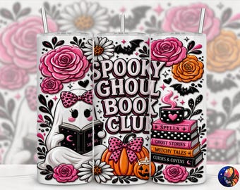 3D Spooky Ghoul Book Club Halloween Tumbler Wrap, Bookish Ghost, Seamless 20 oz Skinny Straight Sublimation Design, PNG Digital Download