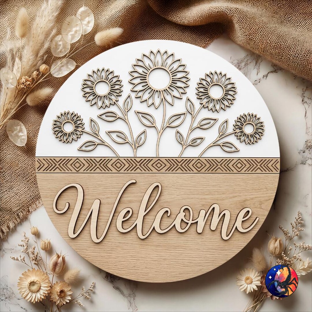 3D Welcome Sunflower Floral Wooden Door Hanger PNG, Spring, Summer ...