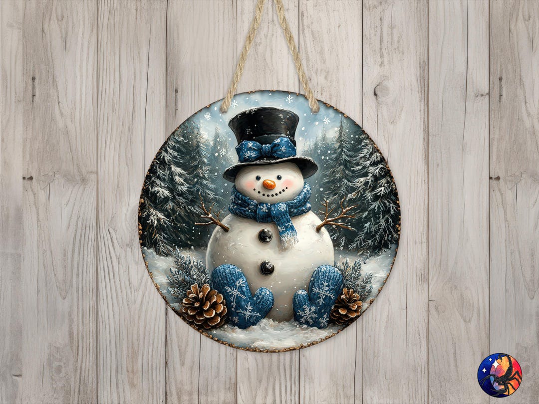 Vintage Winter Wonderland Blue Snowman Sign Round Door Hanger Design ...