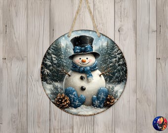 Vintage Winter Wonderland Blue Snowman Sign Round Door Hanger Design, Christmas 12 inch Sublimation Design, Sign Round, PNG Digital Download