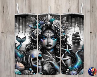 Seamless Goth Mystical Siren Sea Witch Design, Mermaid 20 oz Skinny Straight Tumbler Sublimation Design, Tumbler Wrap, PNG Digital Download