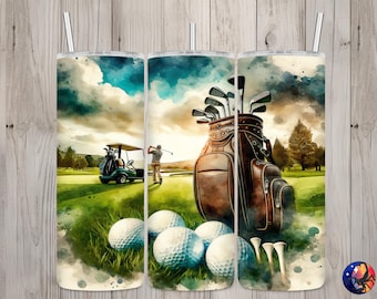 Sömlös texturerad canvas golfare och landskapsdesign, golf 20oz smal rak tumbler sublimeringsdesign, tumbleromslag, PNG digital nedladdning