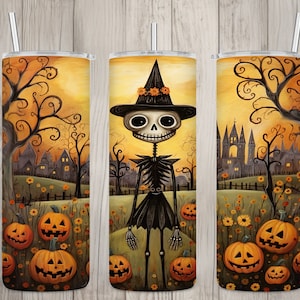 Seamless Abstract Cute Skeleton Witch Design, Halloween 20 oz Skinny Straight Tumbler Sublimation Design, Tumbler Wrap, PNG Digital Download