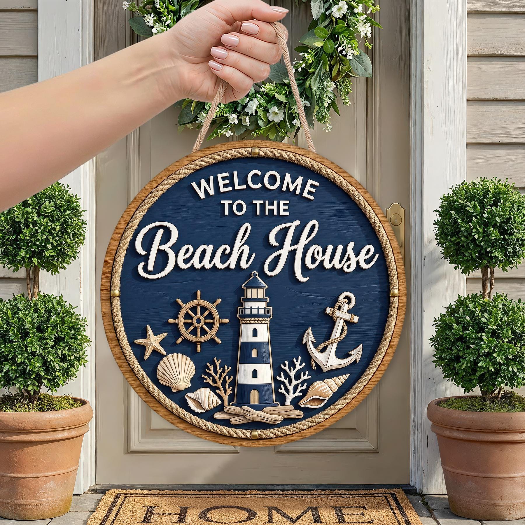 3D Welcome to the Beach House Nautical Door Hanger PNG, Coastal Summer ...