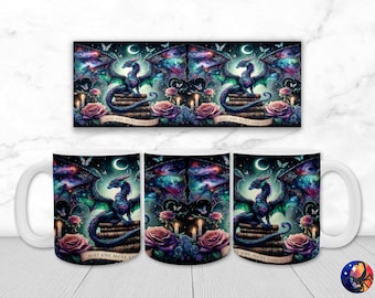 Just One More Chapter Dragon Book Lover Mug Wrap PNG, Bookish, Romantasy, 11oz 15oz Coffee Cup Sublimation Design, UV DTF, Digital Download