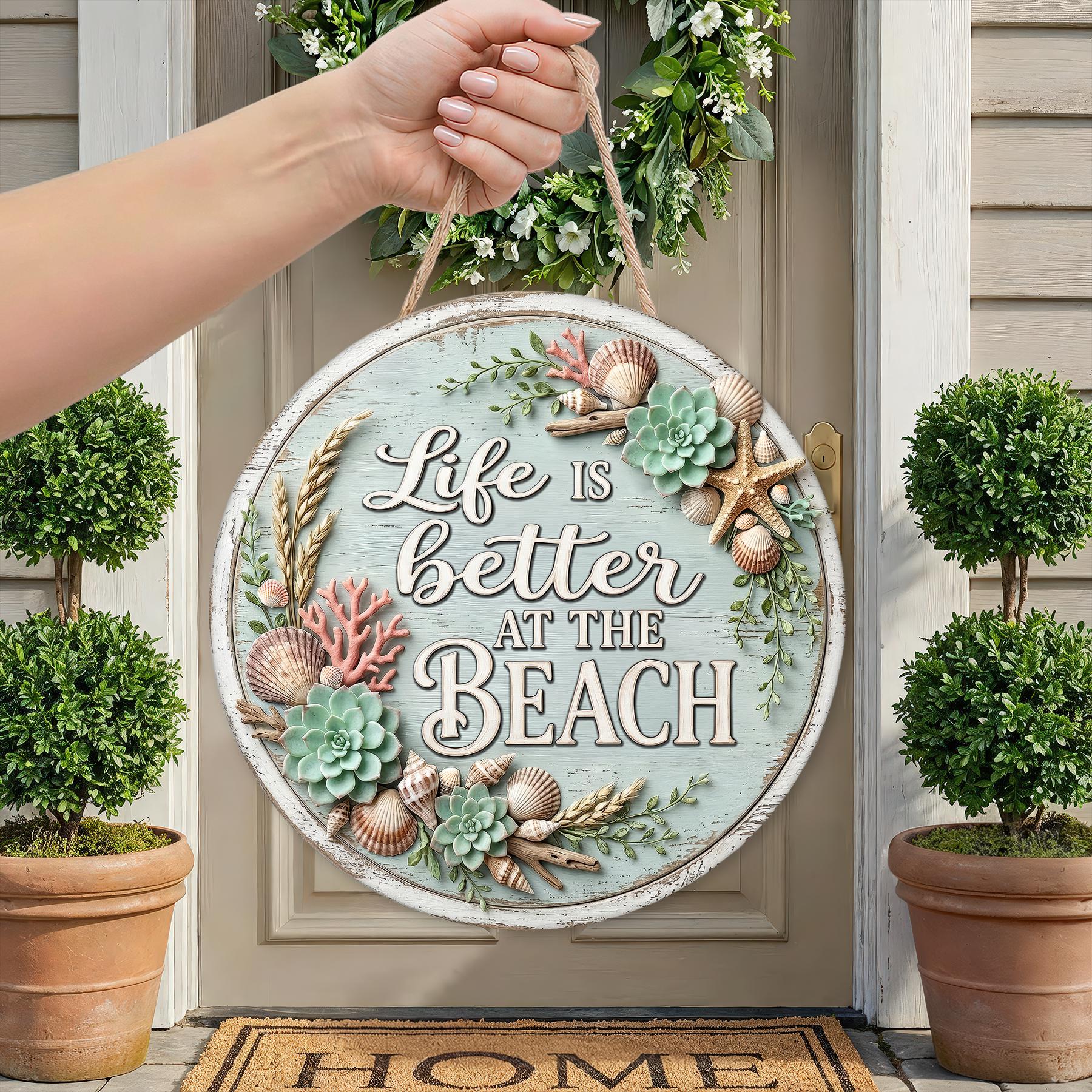 3D Life is Better at the Beach Boho Rustic Door Hanger PNG, Coastal ...