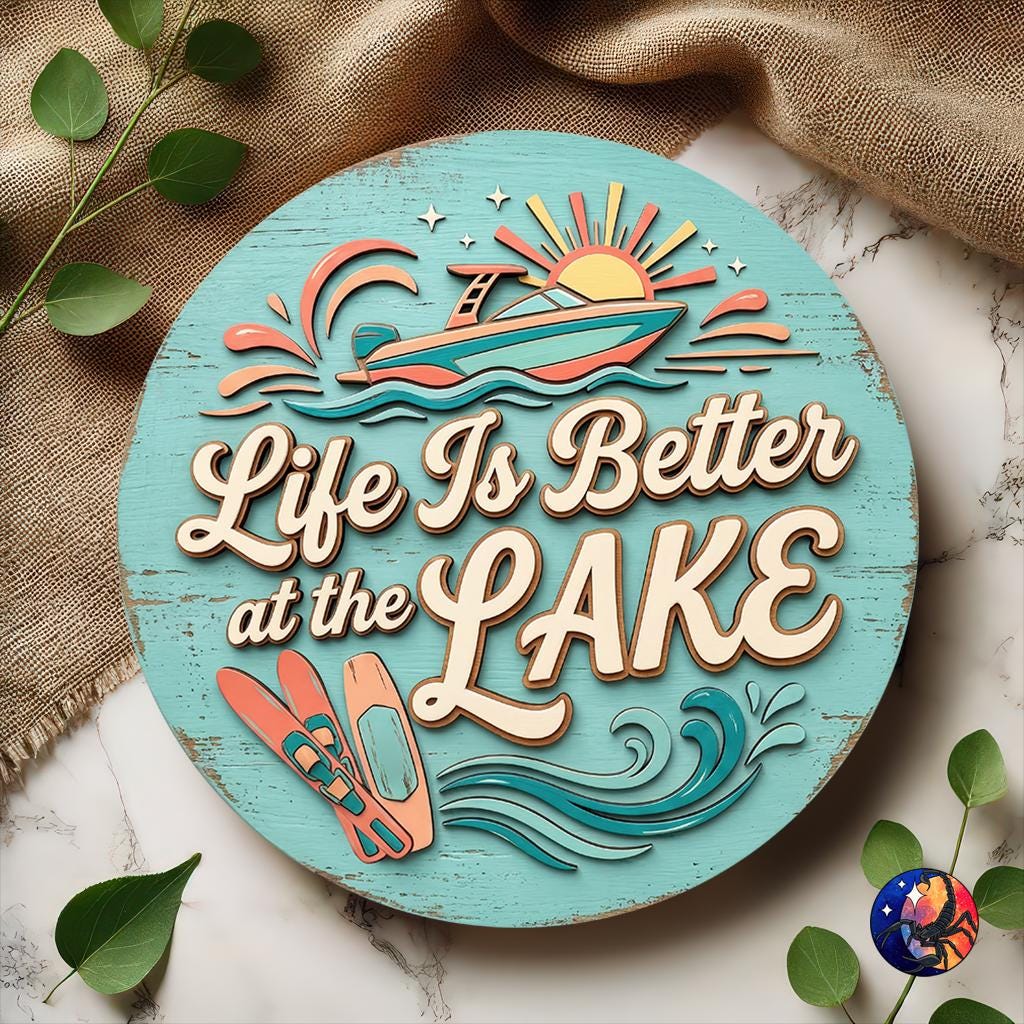 3D Life is Better at the Lake Retro Door Hanger PNG, Boat, Lake House ...