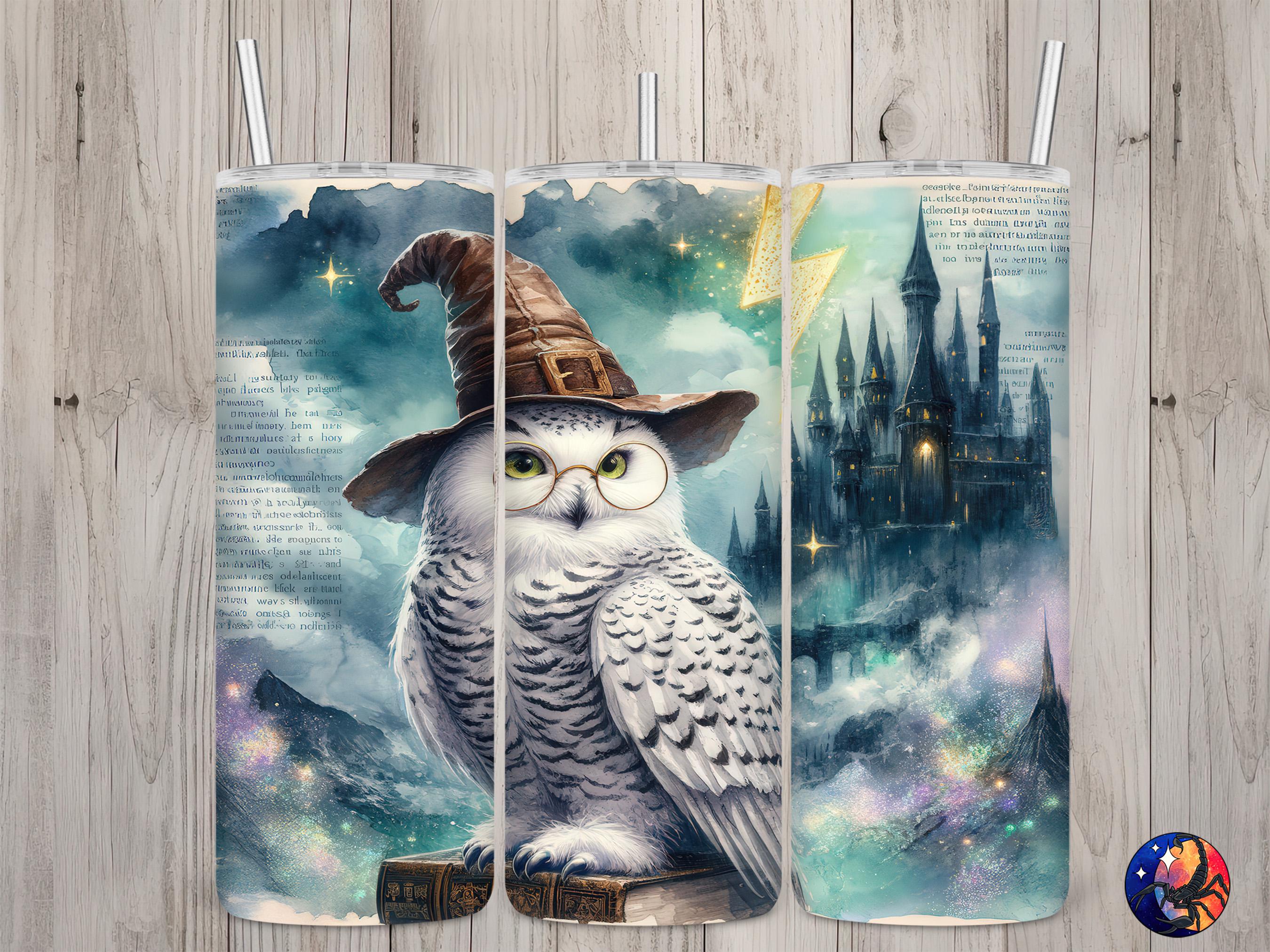 Seamless Fantasy Wizard Owl & Magic Academy Book Lover Design, Books 20 oz Skinny Straight Tumbl