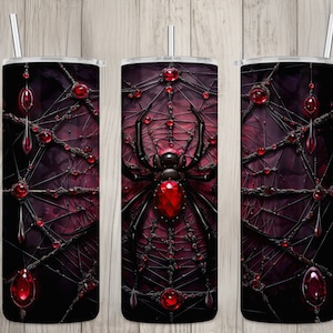Seamless Red Gem Crystal Spider Design, Halloween 20 oz Skinny Straight Tumbler Sublimation Design, Tumbler Wrap, PNG File, Digital Download