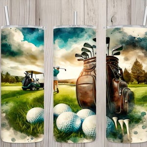 Seamless Textured Canvas Female Golfer & Landscape Design, Golf 20oz Skinny Straight Tumbler Sublimation, Tumbler Wrap, PNG Digital Download