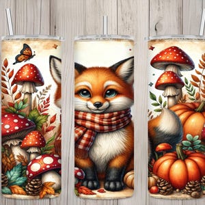 Nahtloses Fallcore Cottage Fox & Pilze Design, Herbst 20 Unze Skinny Straight Tumbler Sublimationsdesign, Tumbler Wrap, PNG Digital Download