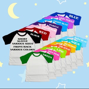 Blank Sublimation Raglan Short sleeve shirt, Raglan color shirt, 100% Polyester, super soft touch shirt Toddler, Youth, Adult Unisex