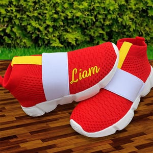Kids Hedgehog Embroidered Sneakers, Custom Cosplay Shoes with Gift Rings, Gift for Halloween, Halloween Costume