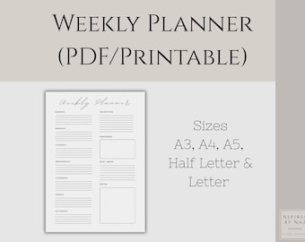 Minimalist Weekly Planner: Printable Weekly List (PDF Download A3/A4/A5/Letter/Half-Letter Sizes)
