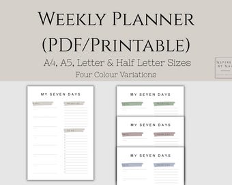 Minimalist Weekly Planner: Printable Task List (PDF Download A4/A5/Letter/Half-Letter Sizes)