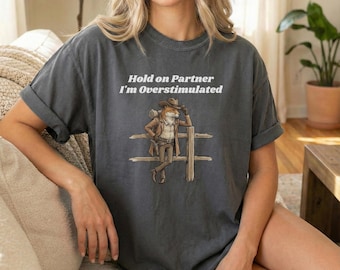 Overstimulated Fox Western Graphic Tee: Funny Meme Shirt, Weirdcore Apparel