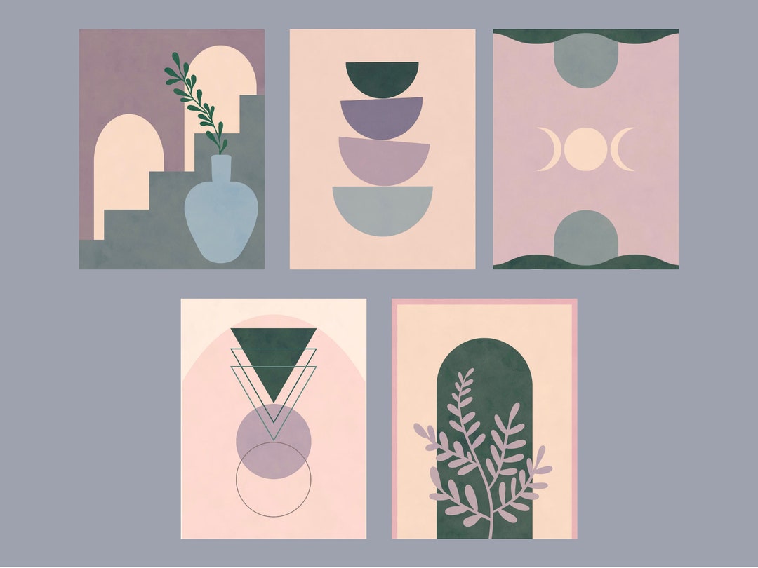 Summer Boho Abstract Digital Art Print set of 5 Illustrations 1 Etsy