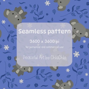 Enchanted Koala Grove / Joyful Koala on Blue / Seamless Pattern / Descarga digital