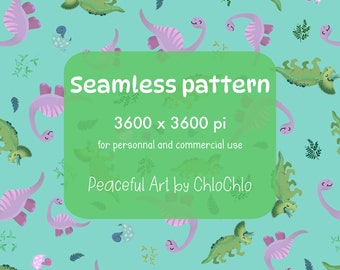 Pastel Dino Paradise Cute Baby Dino and Colourful Leaves Seamless Pattern