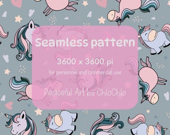 Enchanting Unicorn Whimsy: Charming Pastel Colors Digital Seamless Pattern | High-Quality 3600x3600 Pixels PNG Download