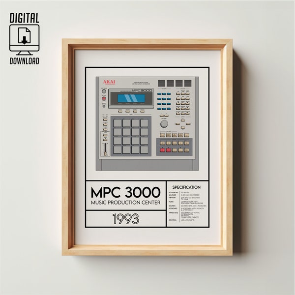 Akai MPC 3000 Poster | Music Producer Gift | Music Studio | Midi Controller | Music Art Work | Mpc One Stand | Mpc live 2 | 18x24 Poster