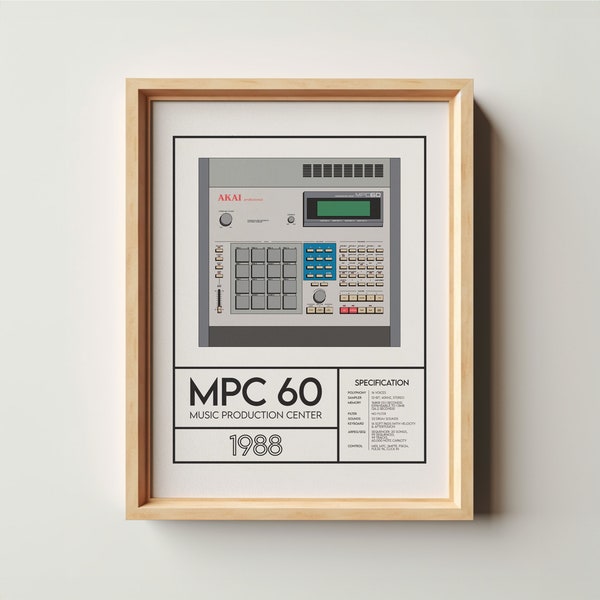Akai MPC 60 Poster | Music Producer Gift | Music Studio | Midi Controller | Music Art Work | Mpc One Stand | Mpc live 2 | 18x24 Poster
