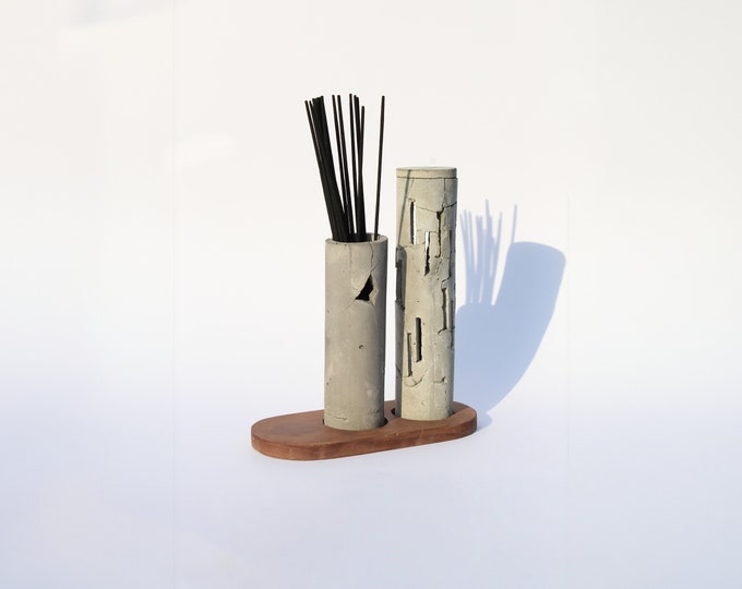 Incense Holder Handmade Concrete Brutalist Style Incense Burner Concrete Long Tower Incense Stick Holders Wabi Sabi Home Decor 5 Piece Set