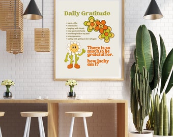 Retro Daily Gratitude Poster, Digital Download Print, 70s Art Print, Retro Flow Aesthetic