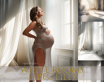 Room with White Curtains - Digital Backdrop,  Fine Art Photoshop Overlays, Modern room Overlays, Maternity Backdrop