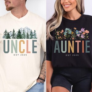 Custom Auntie Uncle Comfort Colors Shirt, New Auntie Uncle Est 2025 Matching TShirt, Pregnancy Announcement Gift, Sister Brother in Law Gift