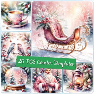 Zestaw świątecznych kwadratowych podstawek PNG Wzory sublimacji świątecznej Szablony świątecznych podstawek Kwadratowe wzory świąteczne PNG Zestawy uroczych podstawek