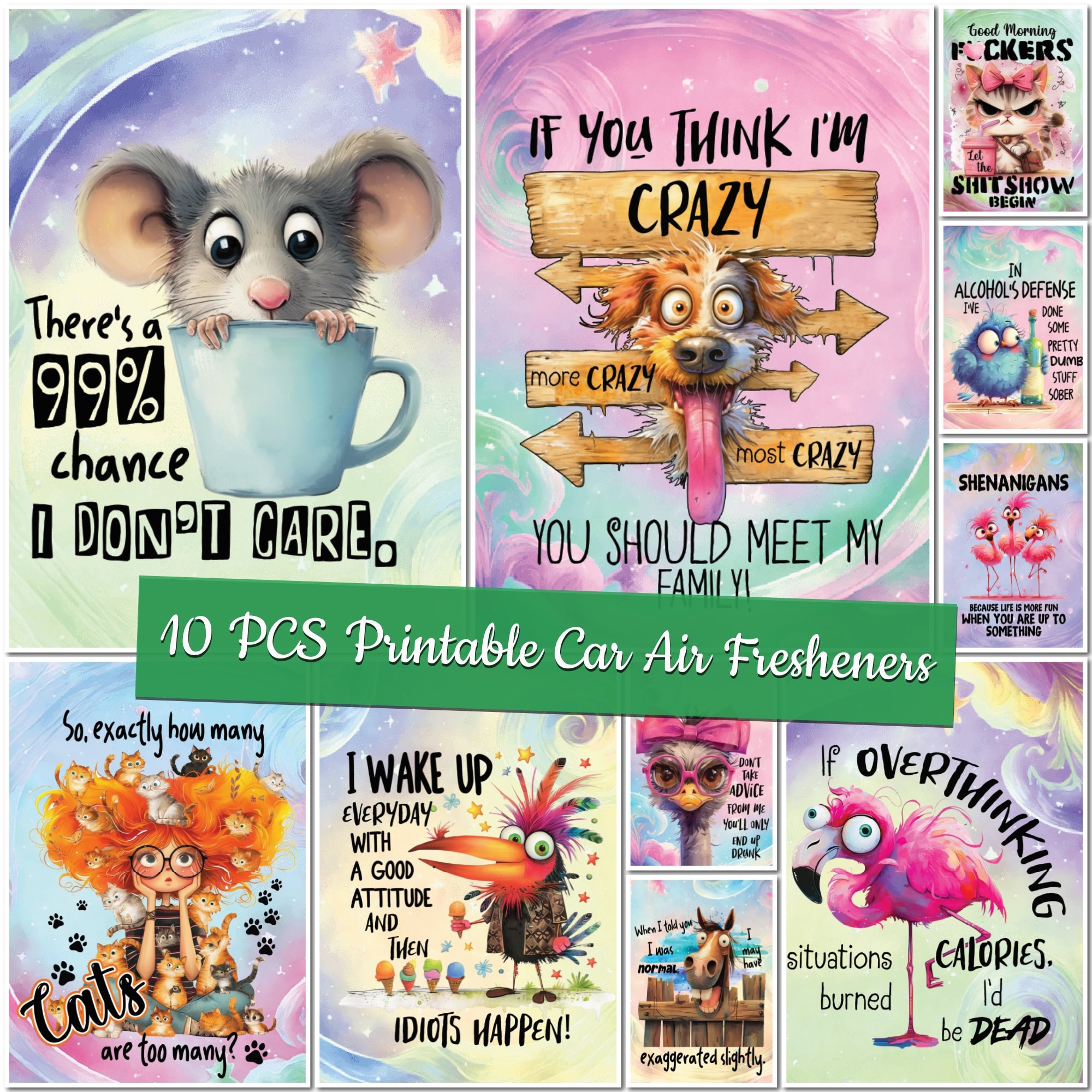 Printable Sarcasm Car Air Freshener Templates Sarcastic Sublimation Designs Custom Design Funny Air Freshener Bundle Funny Car Freshners