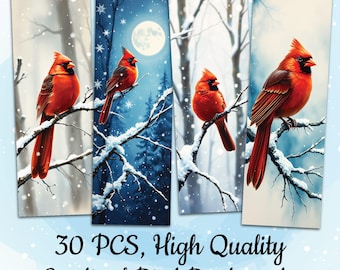 Aquarel kardinaal vogel bladwijzer bundel rode kardinaal bladwijzer sublimatie ontwerpen aquarel bladwijzers digitale download