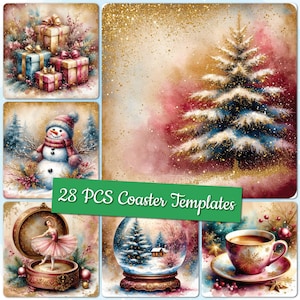 Zestaw świątecznych kwadratowych podstawek PNG Wzory sublimacji świątecznej Szablony świątecznych podstawek Kwadratowe wzory świąteczne PNG Zestawy uroczych podstawek