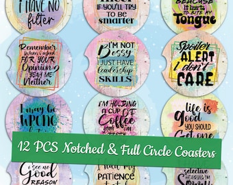 Printable Sarcasm Car Coaster Templates Sarcastic Sublimation Designs Custom Design Funny Quotes Car Coaster Bundle Funny Circle PNG Designs