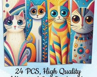 Whimsical Cats Bookmark Set for Children Kawaii Animals Bookmark Bundle for Kids Cute Cat Bookmark Templates Cat Sublimation Designs