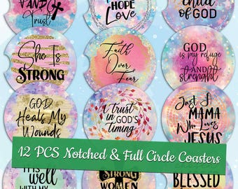 Bible Verse Car Coaster PNG Bundle, Faith Coaster Set, Religious Car Coaster Sublimation Design, Christian Quotes Car Coaster Bundle